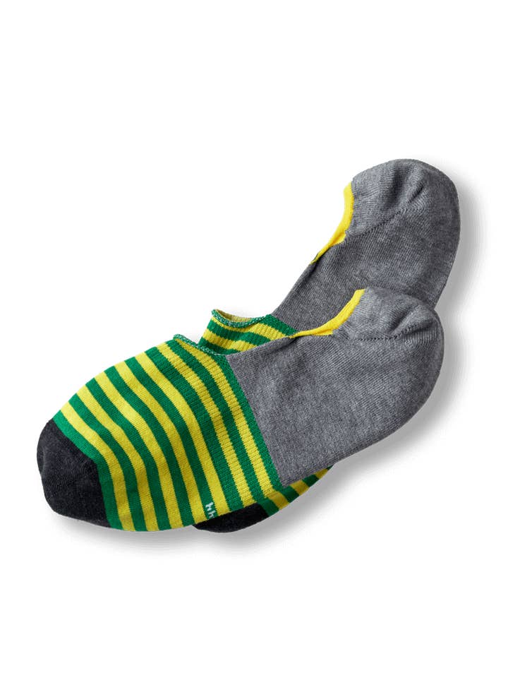 Meias invisíveis em cinza: com listras verdes e amarelas por atacado de BLACKSOCKS