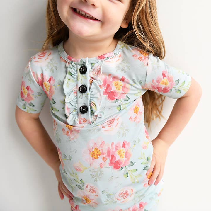 Gigi and Max – Conjunto de pijama - Crianças por atacado – Mae Floral Ruffle Conjunto de Duas Peças de Bambu para Dormir para Crianças Pequenas7
