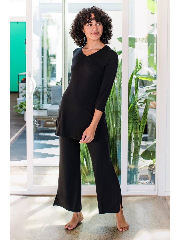 YALA - Vente Haut et bas de pyjama – femme - ENSEMBLE DE PYJAMA EN BAMBOU À MANCHES 3/4 HALEY CROSSOVER2