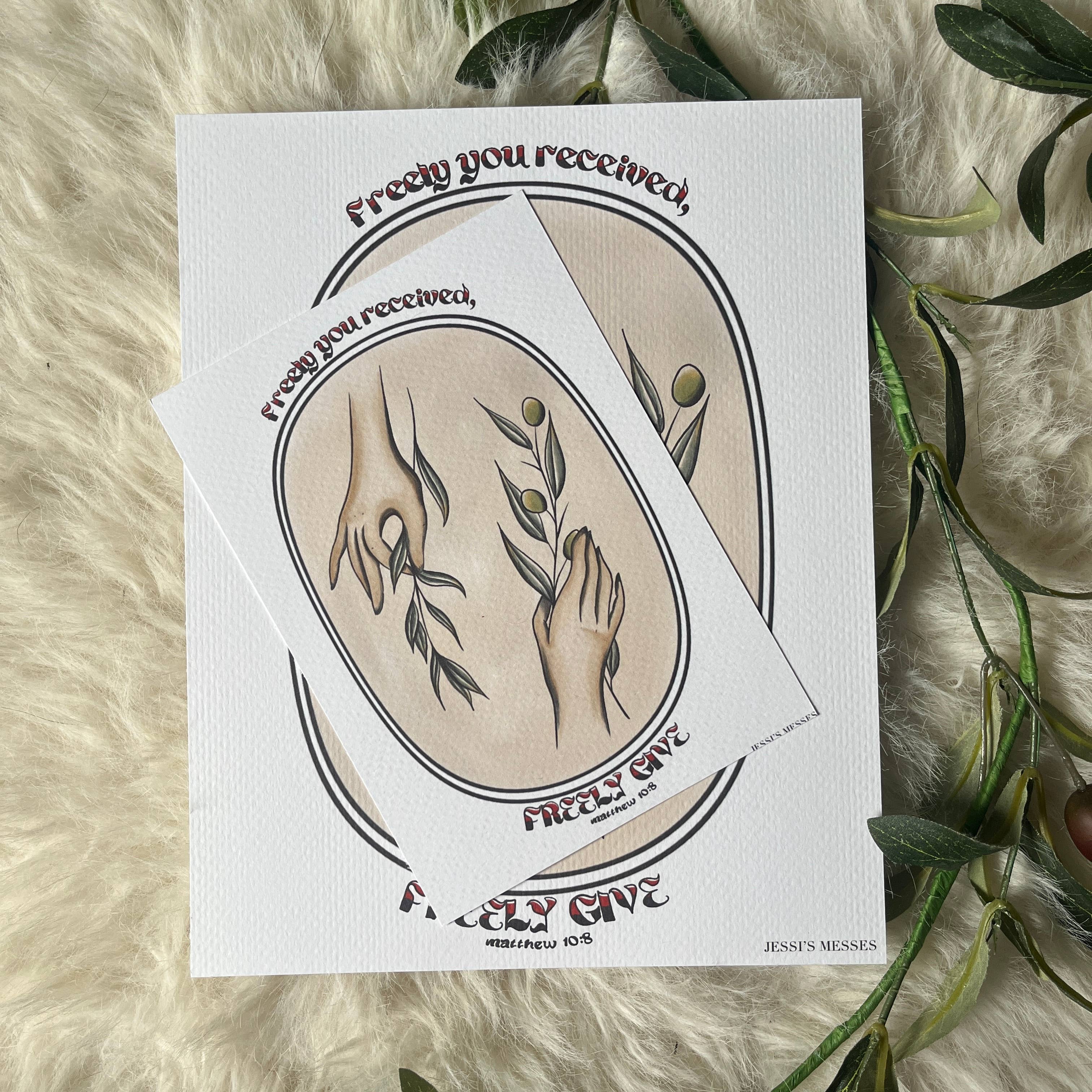 Jessi's Messes - Wholesale Art Print - Matthew 10:8 give freely christian art print6