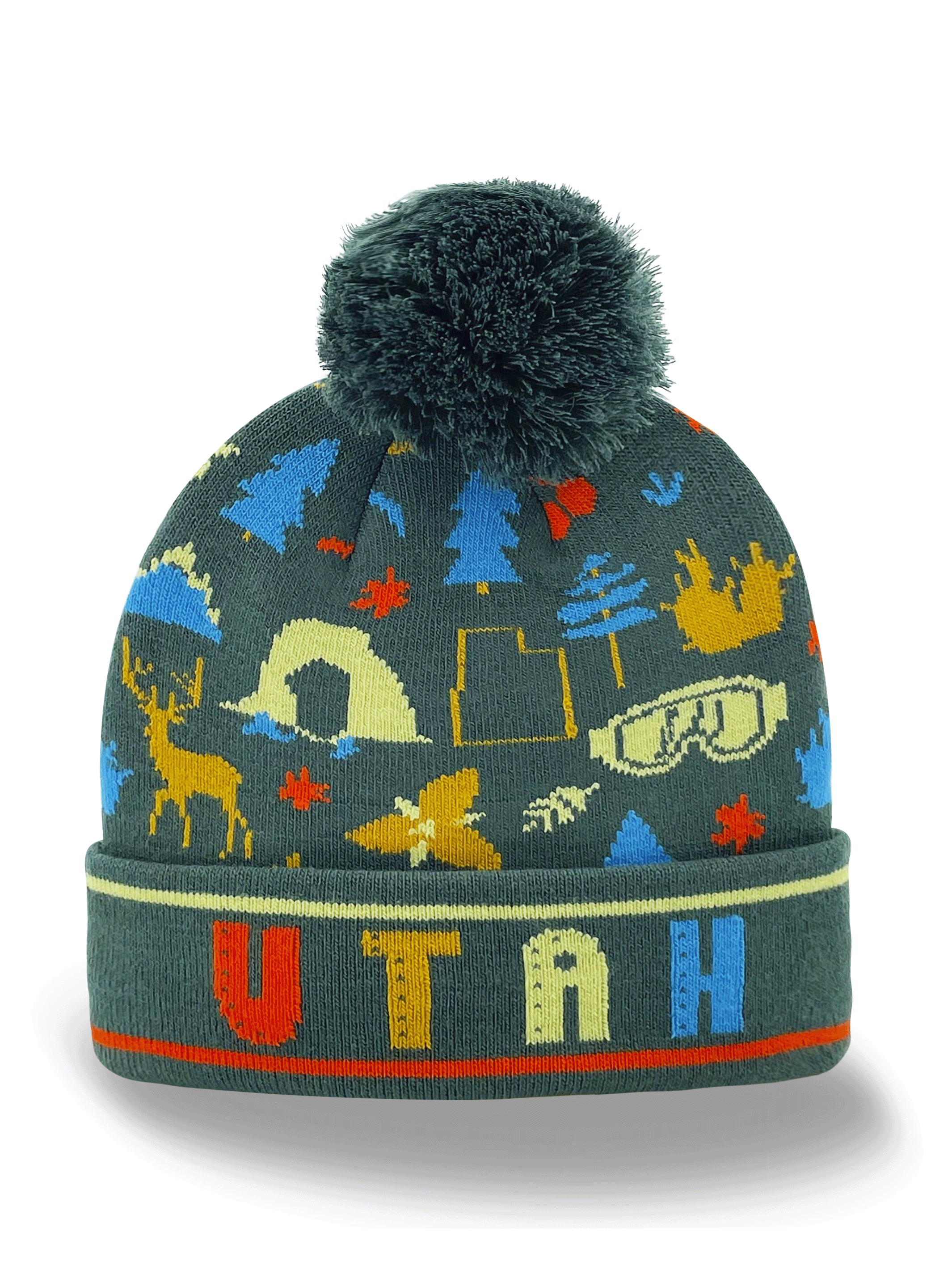 Northern Icons Creations INC – Gorro - Unissexo por atacado – Gorro de Malha do Estado de Utah com Pom Pom | Lembrança de Viagem de Inverno ao Ar Livre0