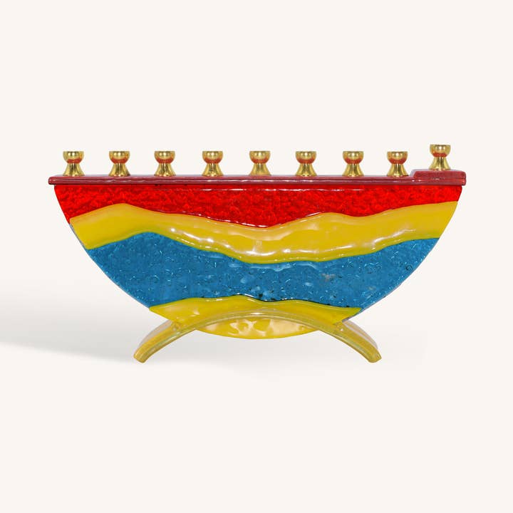 Hand Crafted Glass Menorah - Desert Miracles for wholesale by Ner Mitzvah