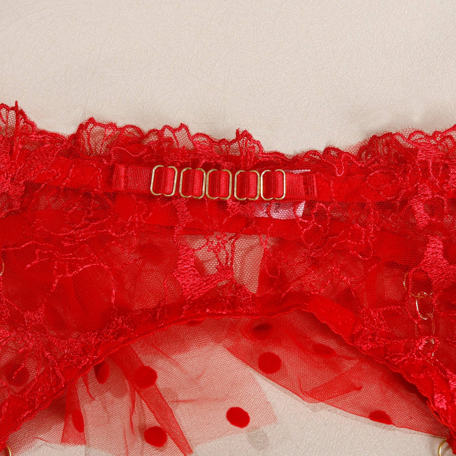 Sweetkama - Venta al por mayor Conjunto de lencería - Mujer - Conjunto de Lencería de 3 Piezas con Encaje Floral y Malla de Lunares para Damas SKLG408525