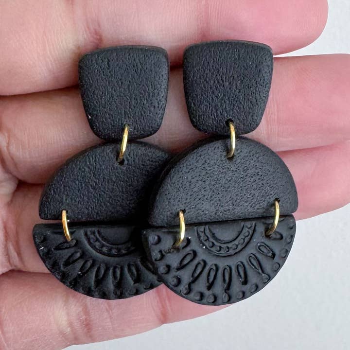 Black Dainty Clay Earrings, Handmade Jewelry for wholesale by Britt Cimone
