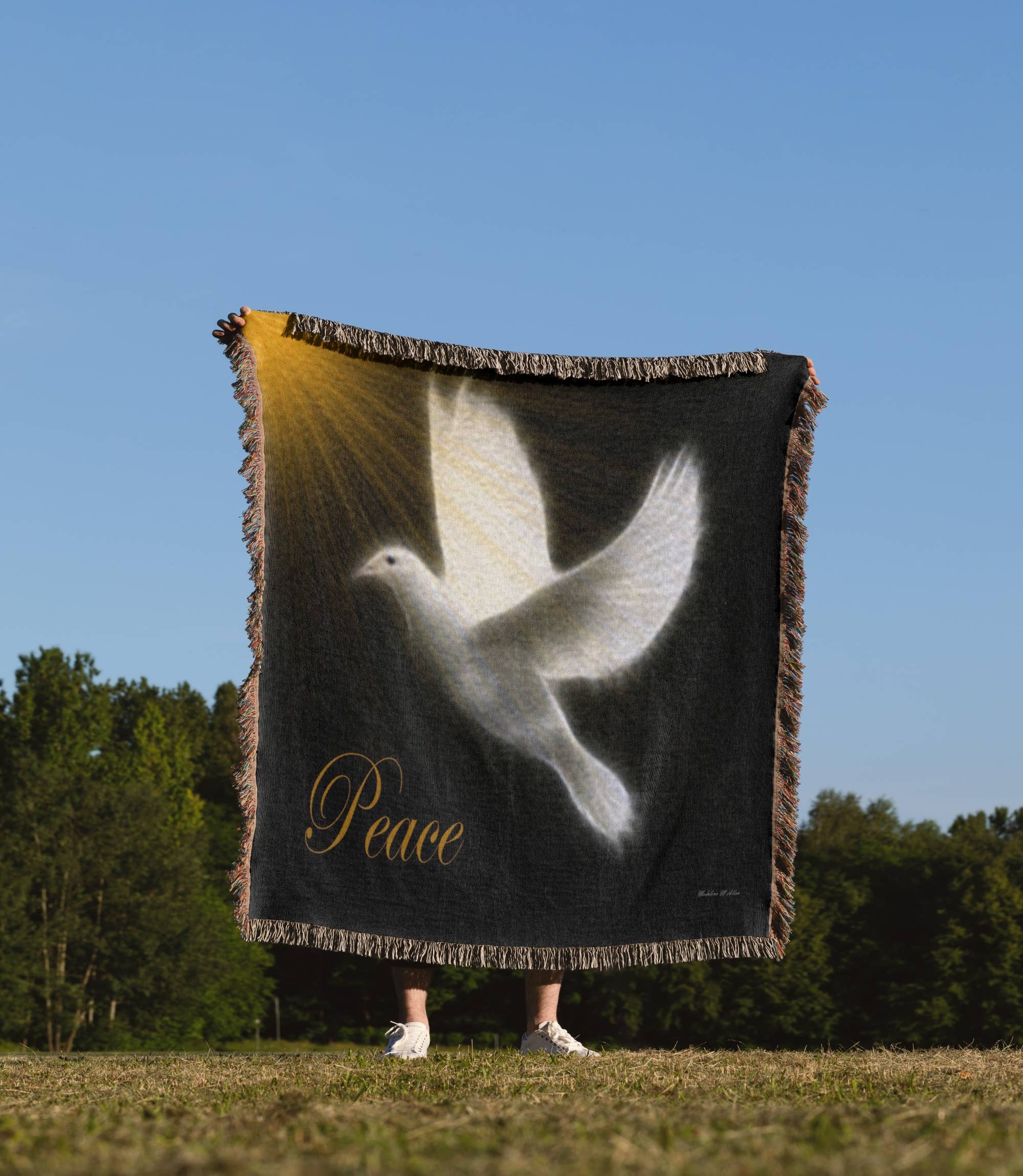 3dRose - Wholesale Throw Blanket - 3dRose, Peace Dove - Black - White -Gold - Bird Art, Blanket1