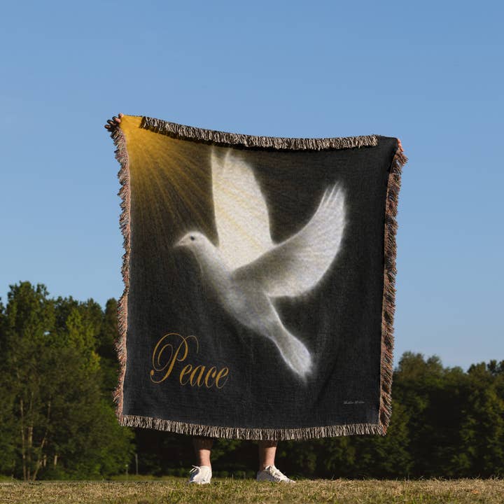 3dRose - Wholesale Throw Blanket - 3dRose, Peace Dove - Black - White -Gold - Bird Art, Blanket1