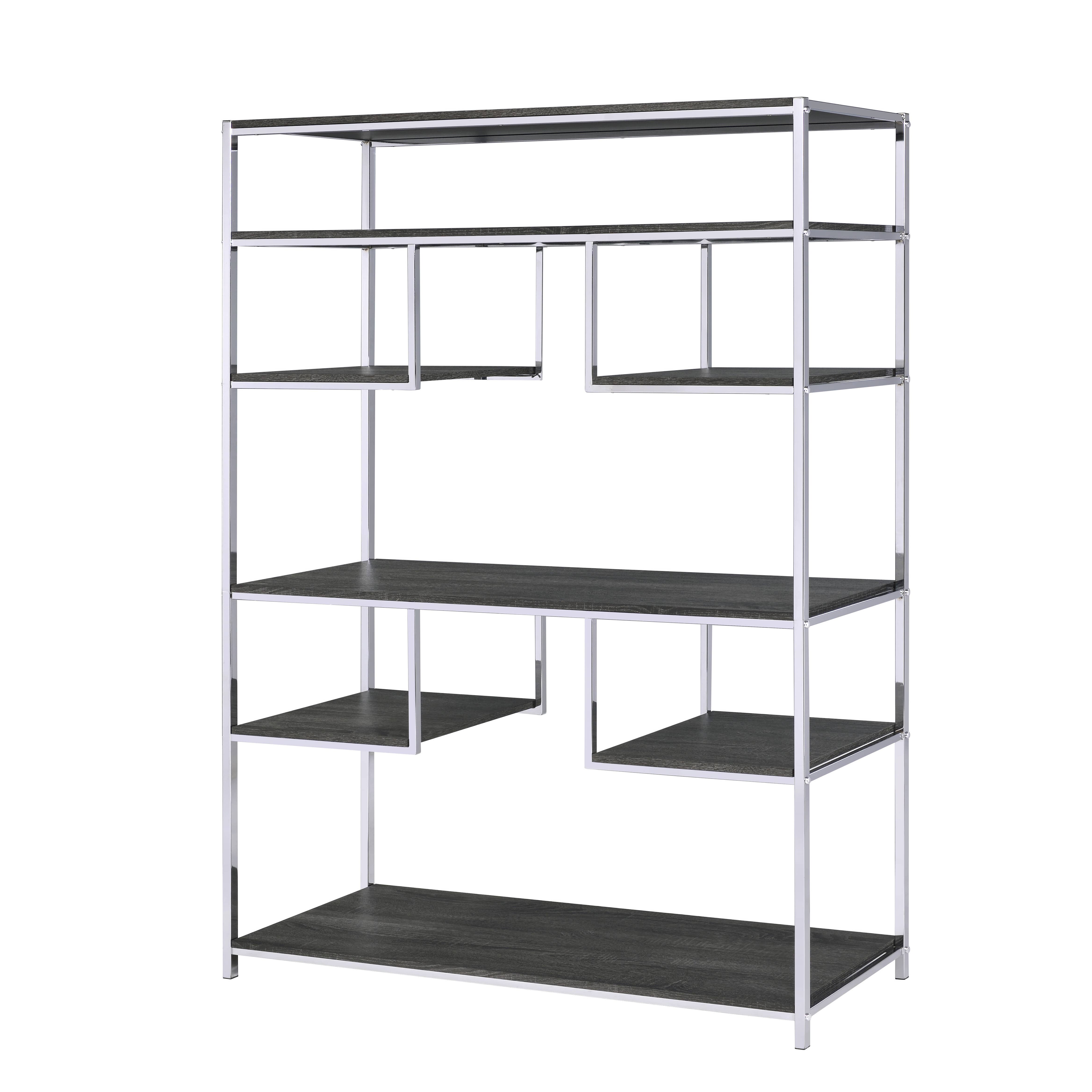 Acme Furniture Industry, Inc. - Wholesale Bookcase - Vonara Back Open Bookshelf, Rustic Gray Oak & Chrome0