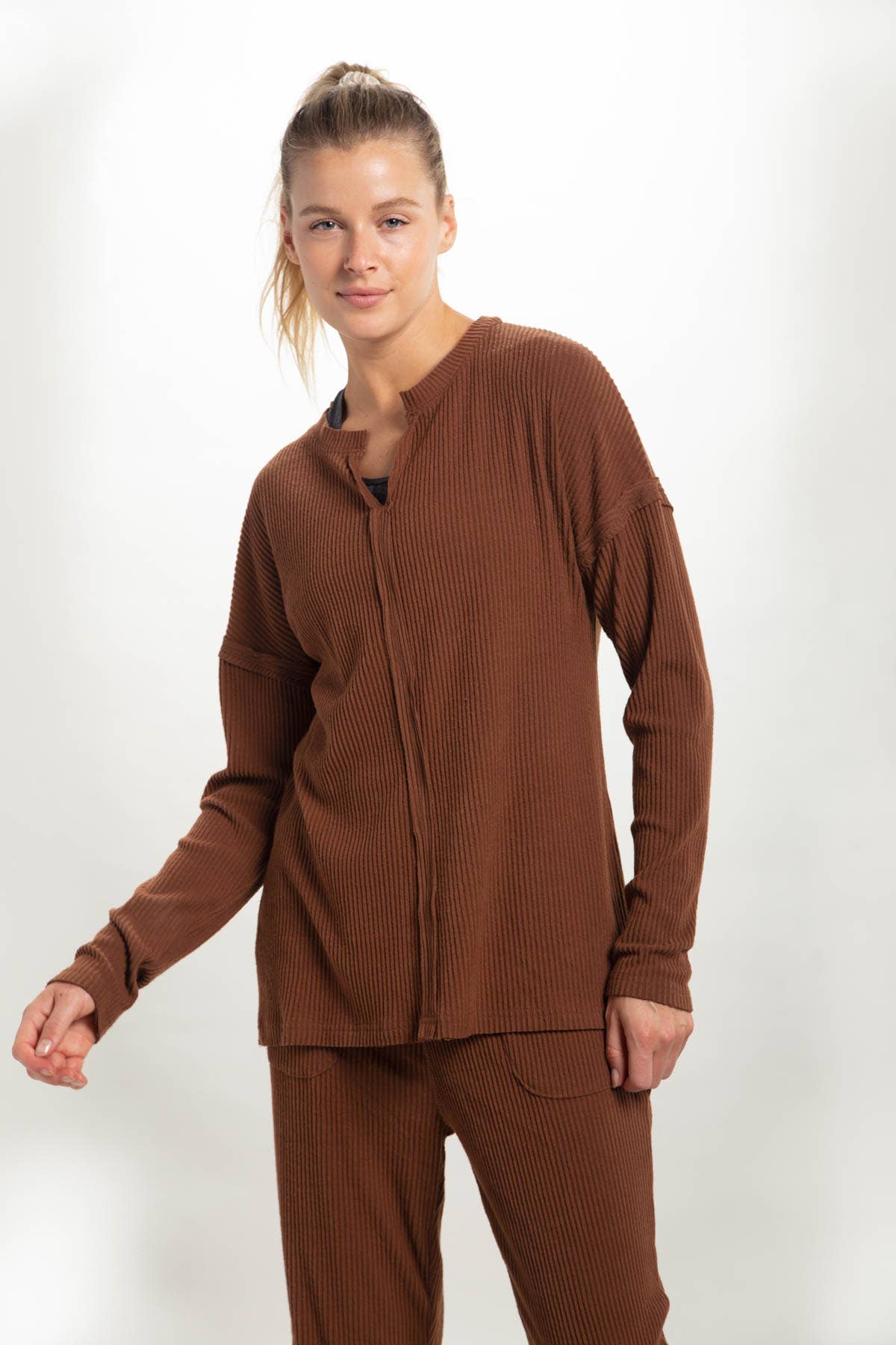 Wholesale Ribbed Chill Lounge Pullover with Notched Neckline for your store  - Faire