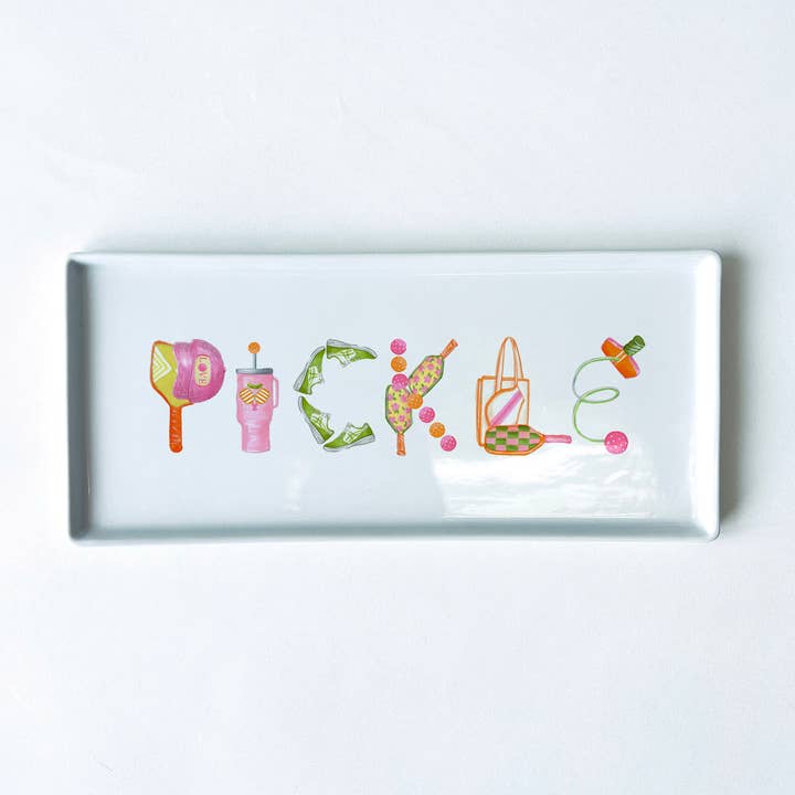 Pickleball Icons Typography Tray 10.5" Long for wholesale by Dishique