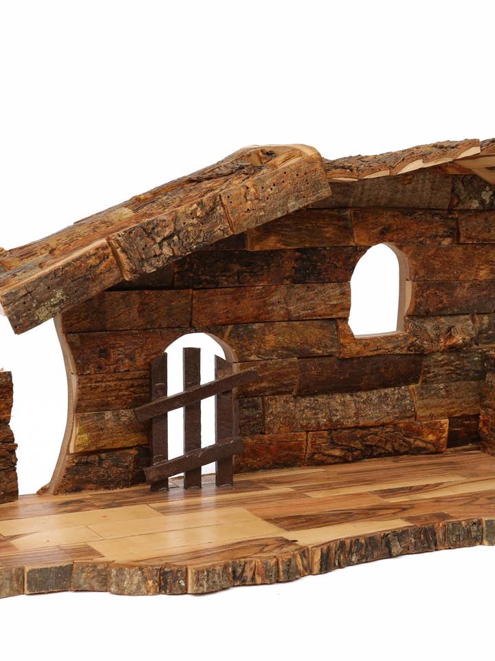 Olive Wood Nativity Scene_ Gated Stable Only for wholesale by Holyland Artisans