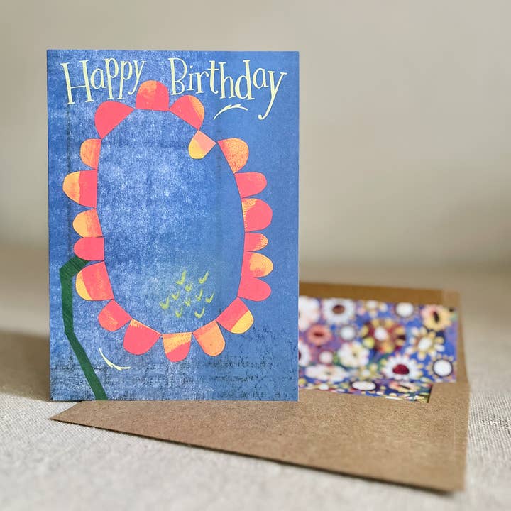 A7 Greeting Card • Happy Birthday Red Sunflower for wholesale by Renée Stramel