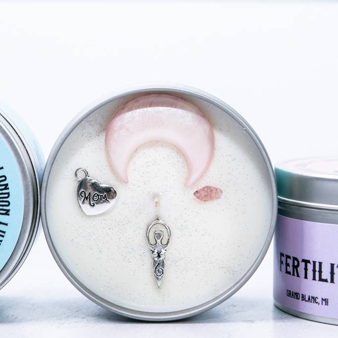 Crystal Candle Fertility Metaphysical Intention for wholesale by London Luxury Candles