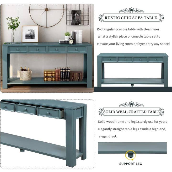 Easy Assembly Blue Console Table with Drawers for wholesale on Faire3