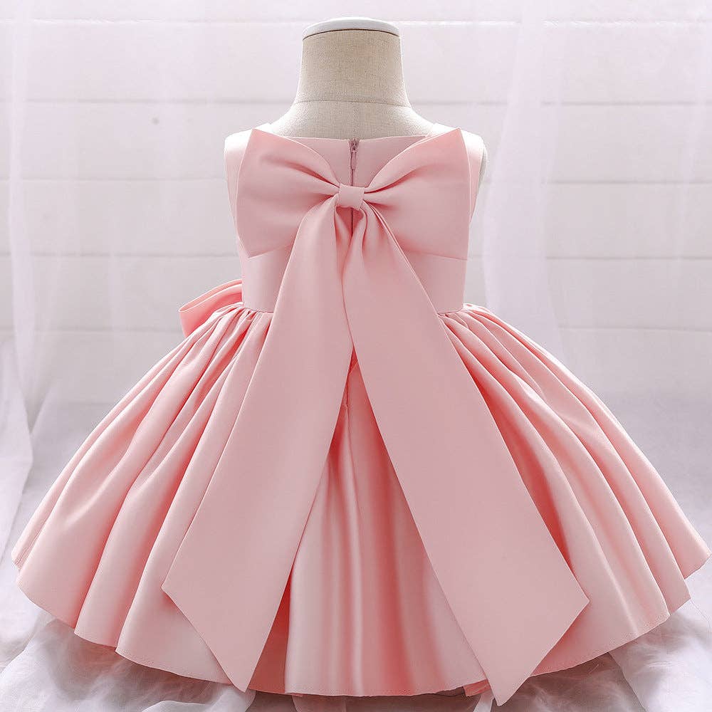 MyKids-USA® - Wholesale Dress - Baby - Baby Girl Solid Color Bow Patched Design Sleeveless Western Style Satin Dress7