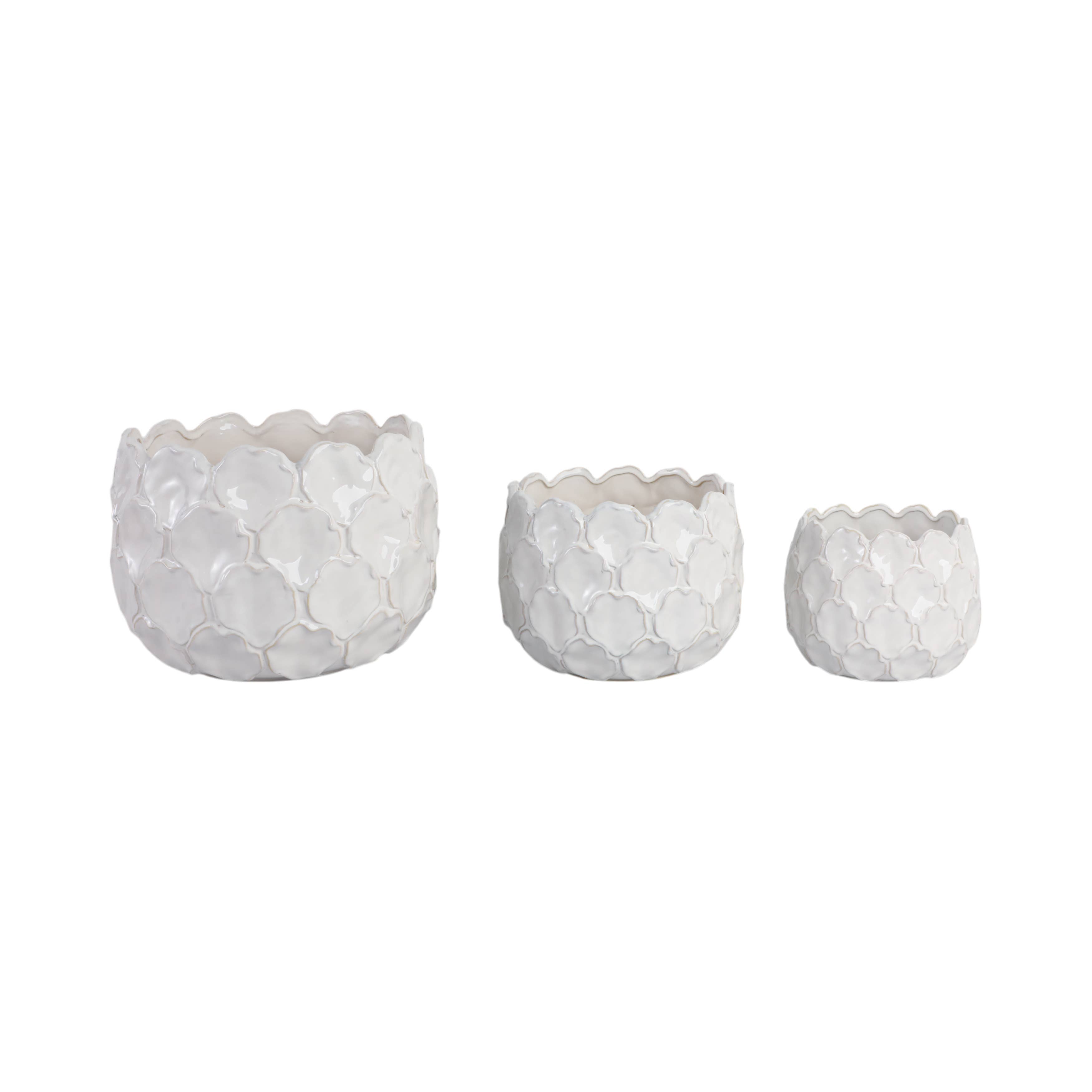 Sagebrook Home - Wholesale Plant Pot - Planters Set of 3 - White Ceramic Cloudy Petal, 9/12/15 in.6