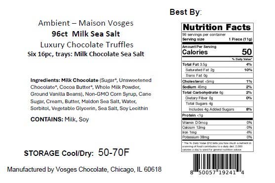 Vosges Haut-Chocolat - Wholesale Chocolate Covered Sweets - Milk Chocolate With Sea Salt Truffle, 96 pc bulk box2
