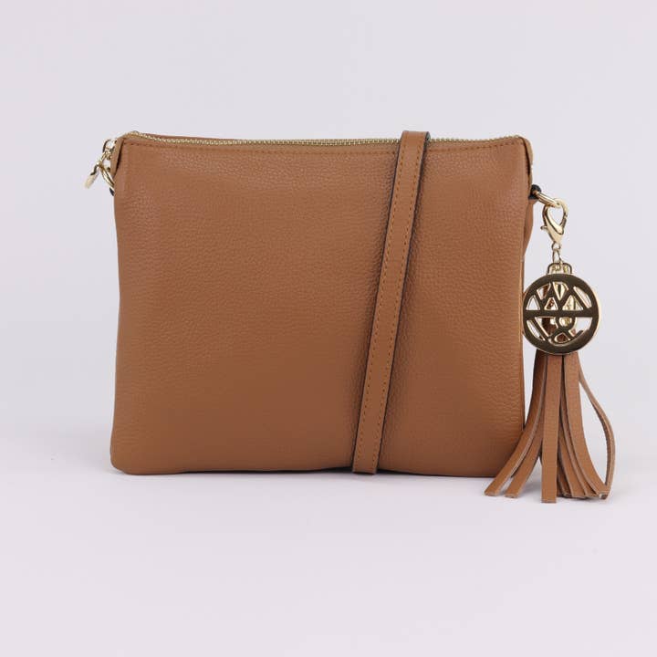 Tara Caramel Leather Crossbody for wholesale by Willow & Zac