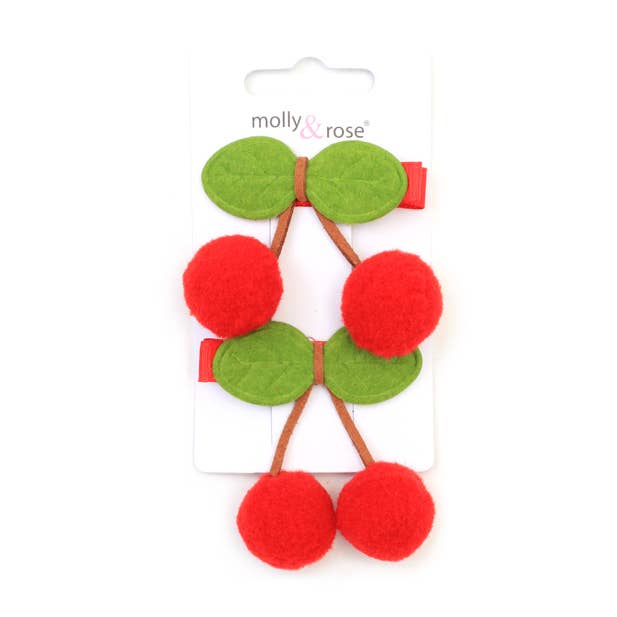 Cherry pom pom motif hair clip 4.5cm for wholesale by Inca UK