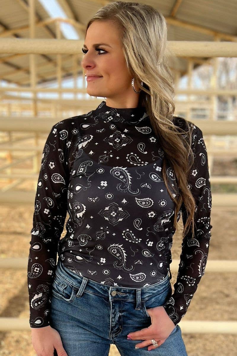 Sterling Kreek - Wholesale Blouse - Women's - Bandana Babe Mesh Top Black5