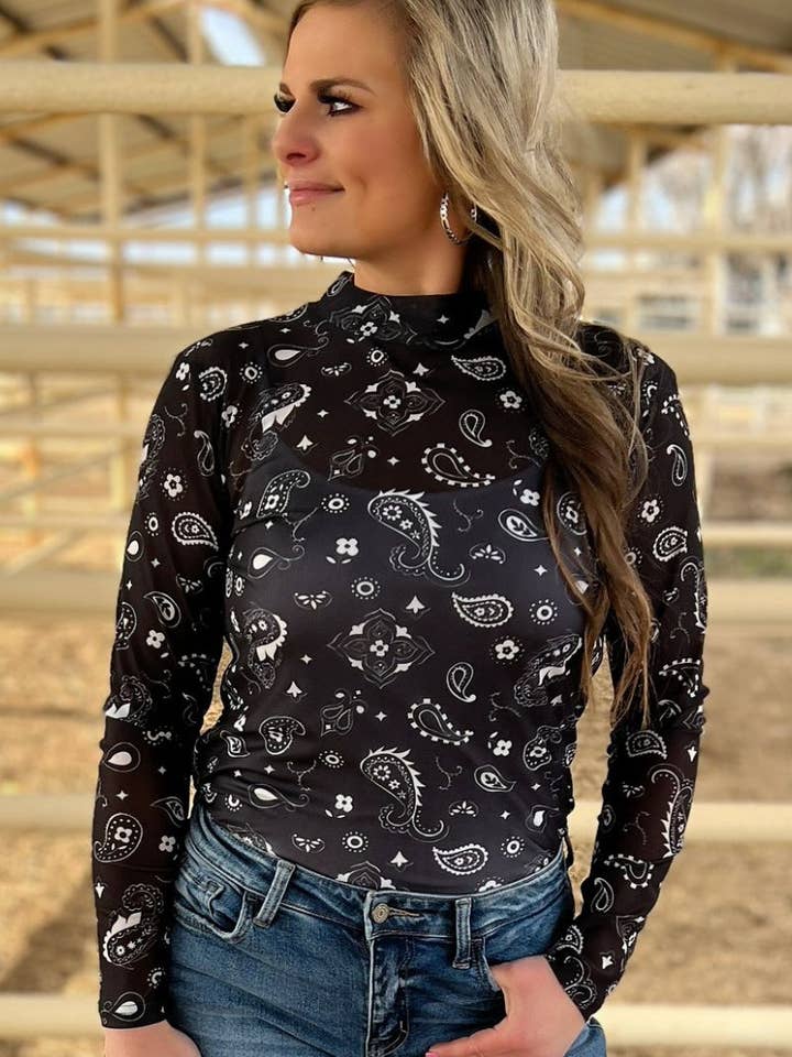 Sterling Kreek - Wholesale Blouse - Women's - Bandana Babe Mesh Top Black5