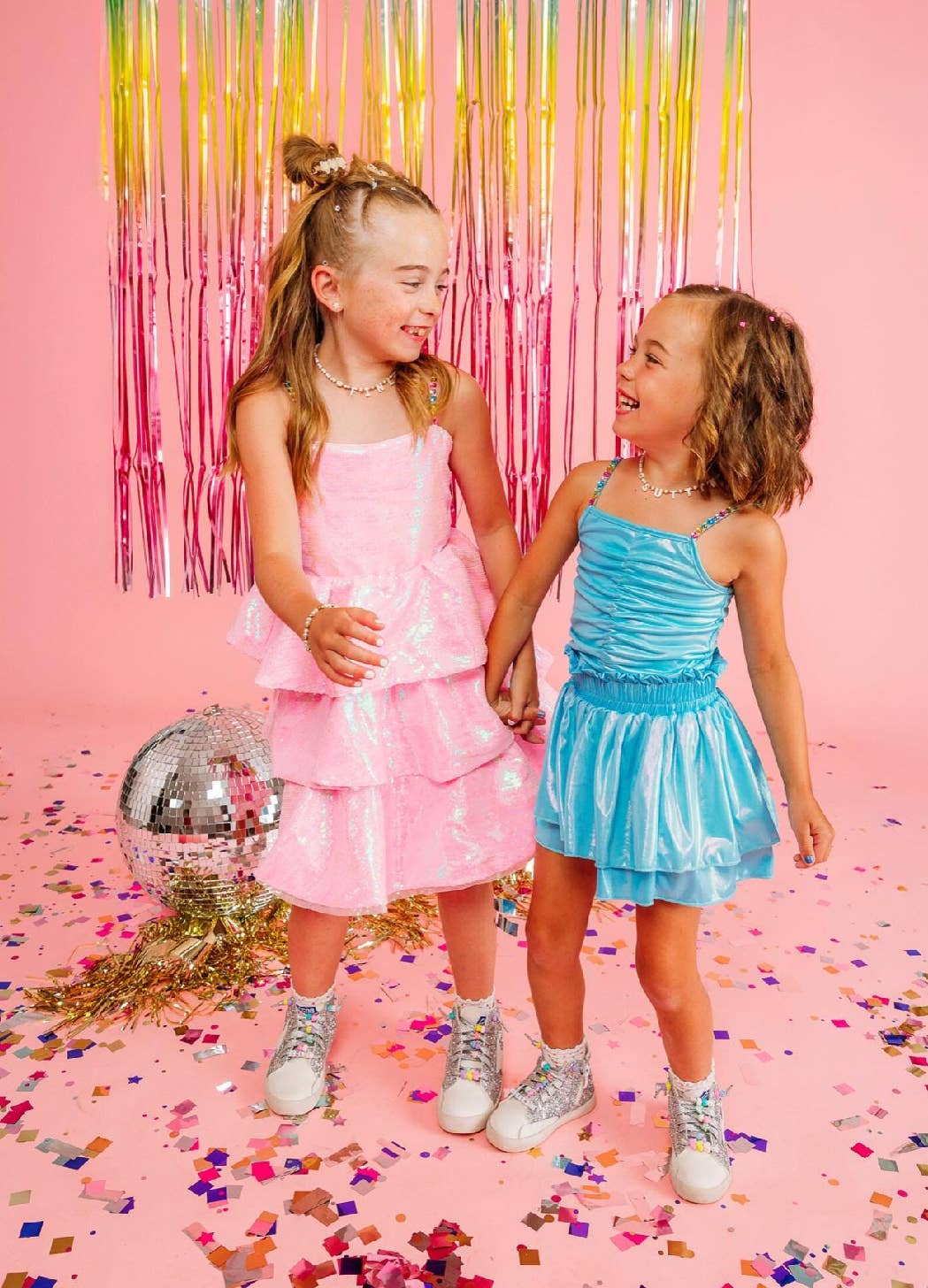 Ellie and Mila - Vente Ensemble haut et jupe – enfant - Ensemble jupe-short bleu métallisé2