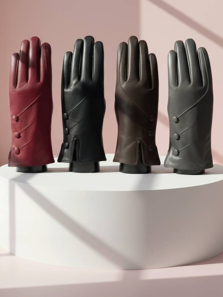 Faux Leather Button Gloves Pack of 12 for wholesale by Arya Jewellery Wholesale