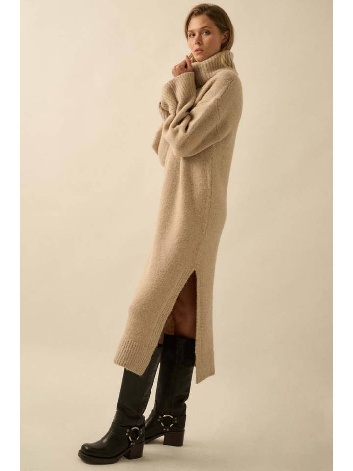 Promesa USA - Wholesale Dress - Women's - Solid Felted Knit Cowl-Neck Midi Sweater Dress5