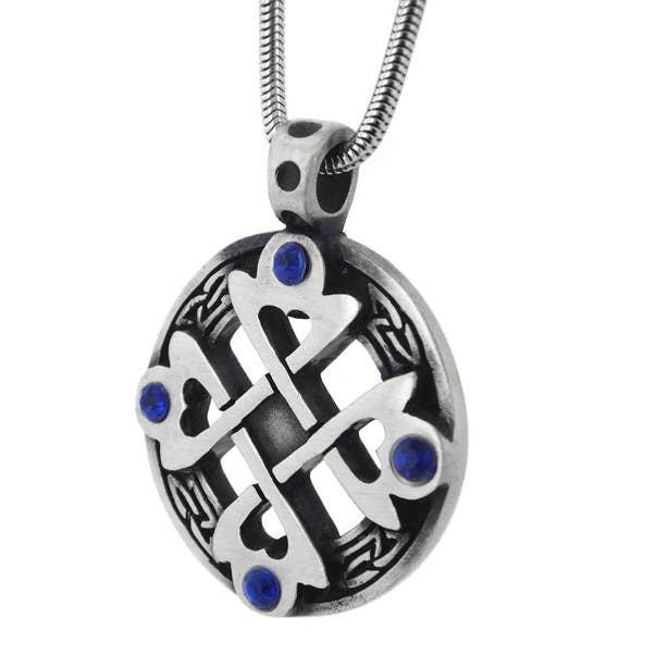 Celtic Cross hjerte blå krystal vedhæng Amulet 20" slange kæde halskæde for engroshandel hos Silver Insanity