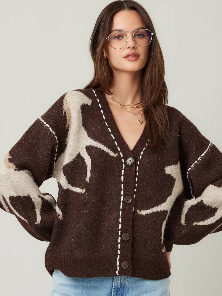 IM8672-Fall Top Rated Knit Horse Cozy Cardigan for wholesale by ILLA ILLA