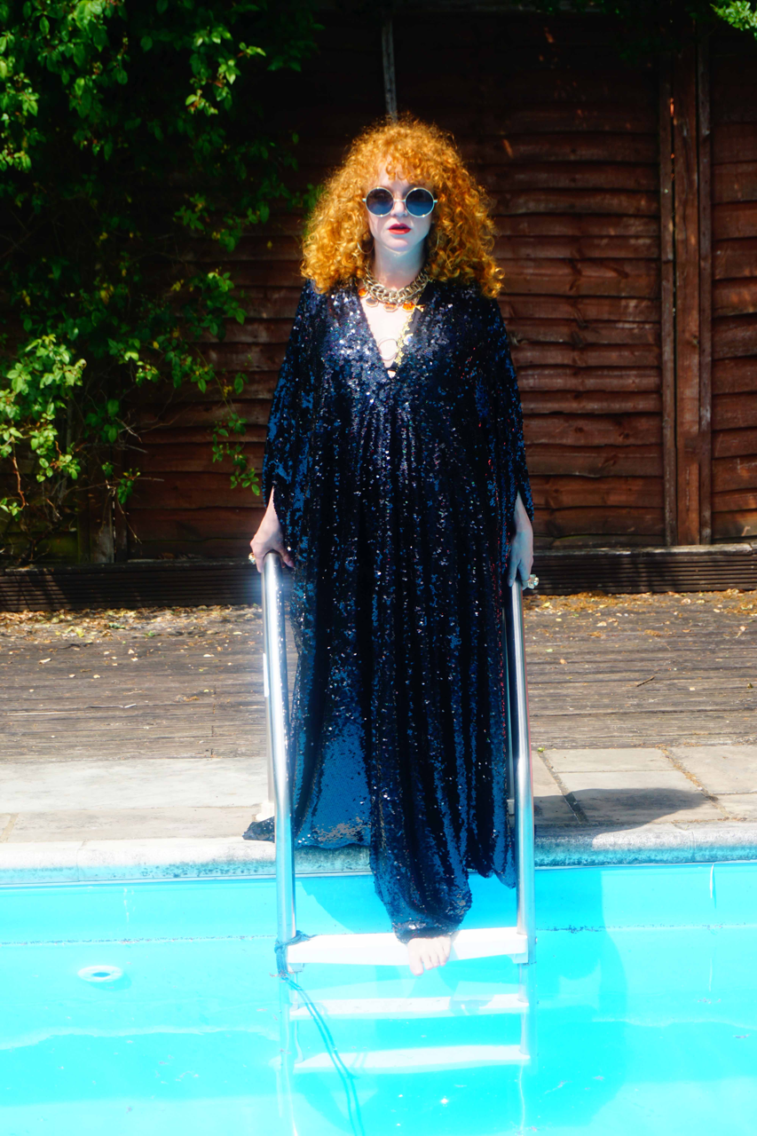 Fumbalinas - Wholesale Kaftan - Women's - Petrol Black Holographic Sequin Maxi Kaftan Gown/Kimono Robe26
