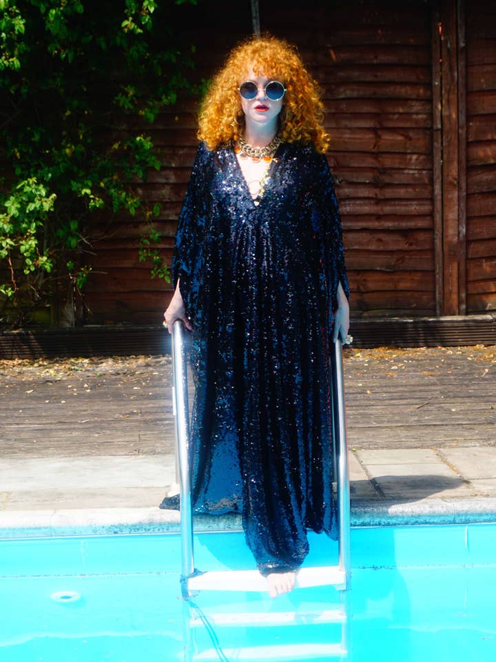 Fumbalinas - Wholesale Kaftan - Women's - Petrol Black Holographic Sequin Maxi Kaftan Gown/Kimono Robe26