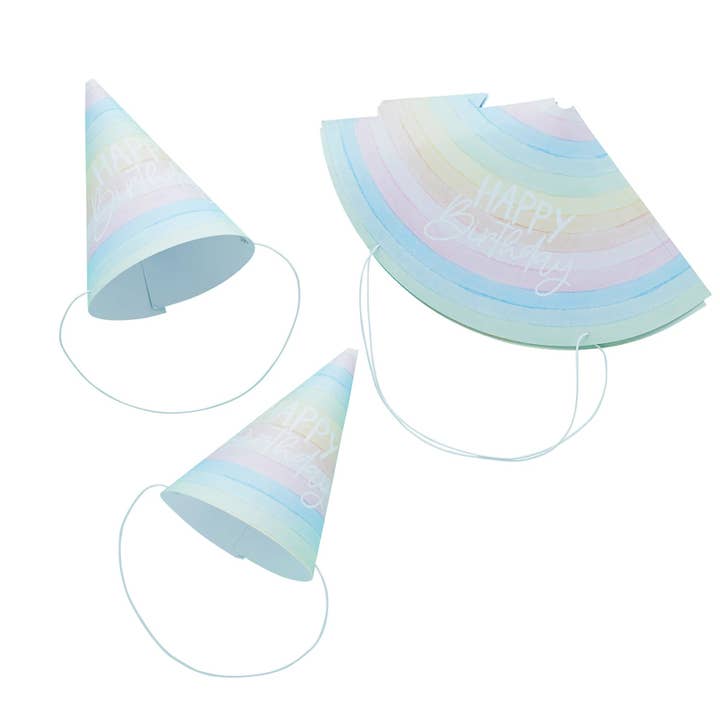Hootyballoo by Club Green – wholesale Party hat/crown – Eco Rainbow 'Happy Birthday' Paper Hats 10 Pack1