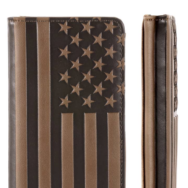 Brown MW-615 Patriotic Collection Men's Bifold Long PU Leather Wallet for wholesale on Faire