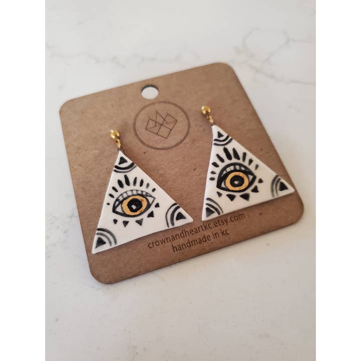 Mystic Eye Triangle Earrings for wholesale by Crown & Heart