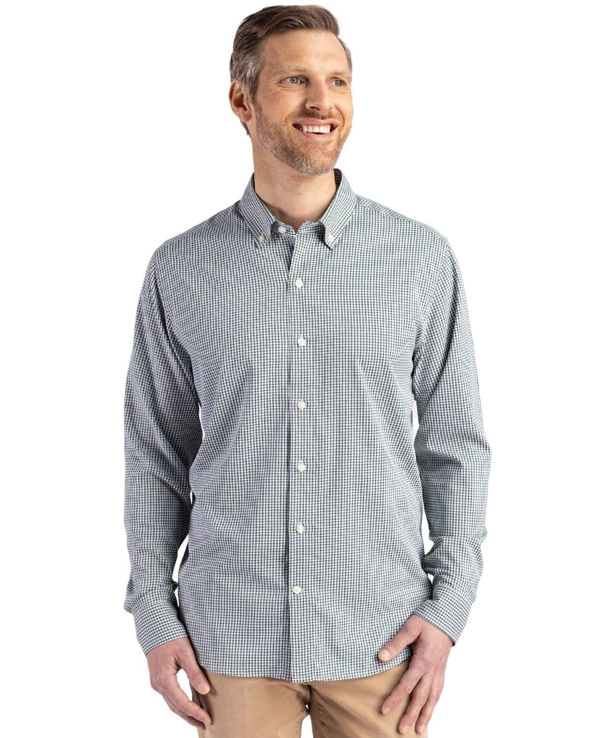 Cutter & Buck - Wholesale Button Down Shirt - Men's - Cutter & Buck Skyline Gingham Mens Big & Tall Dress Shirt3
