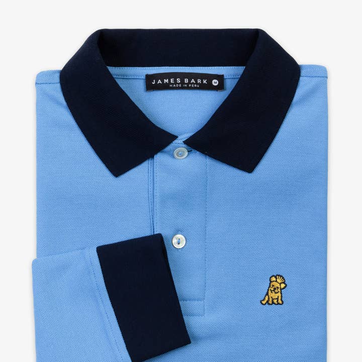 Polo à manches longues Lake Blue pour hommes - Gold Bark pour la vente par James Bark