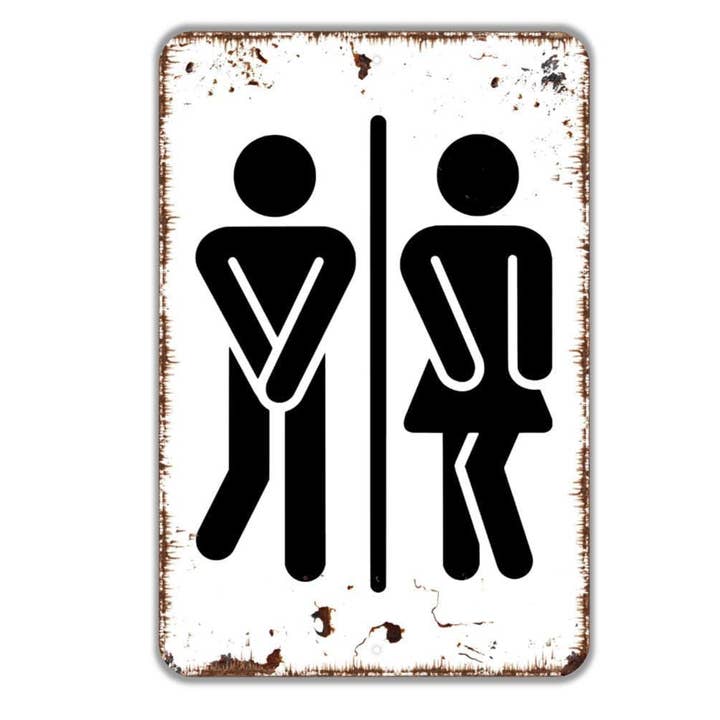 Gender Neutral Crossed Legs Bathroom Metal Wall Art for wholesale by North Star Rustics Signs