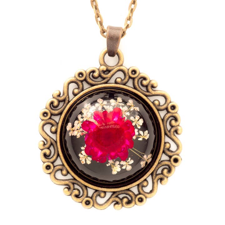 Blumenkette Classic Orb Schwarz-Rot für den Großhandel von Hanami Real Flower Jewelry