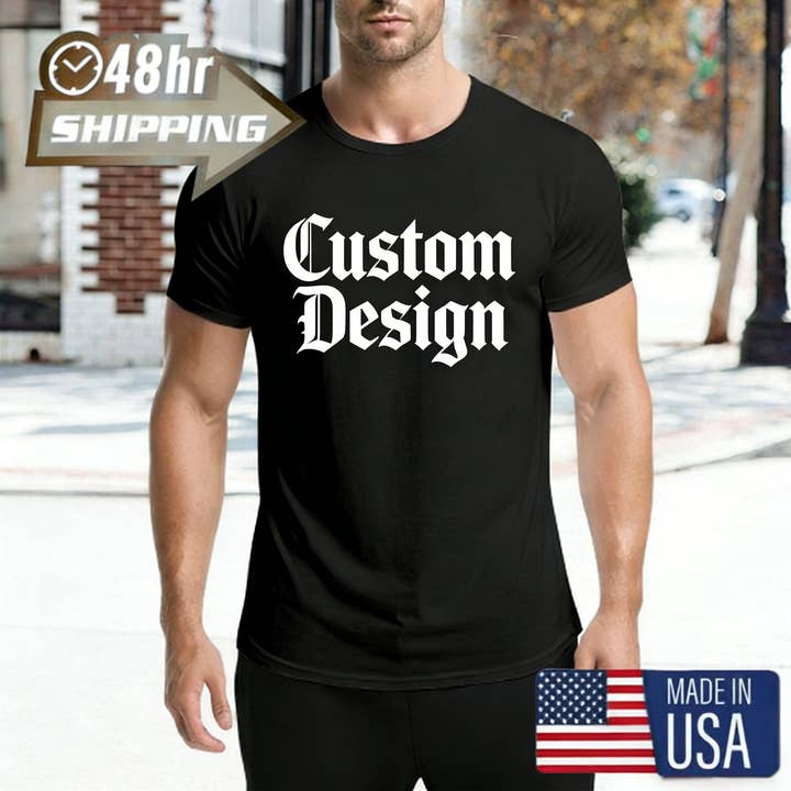 Herre T-shirt i 200 g bomuld, tilpasset designprint, hurtig levering for engroshandel hos FLUFFERY