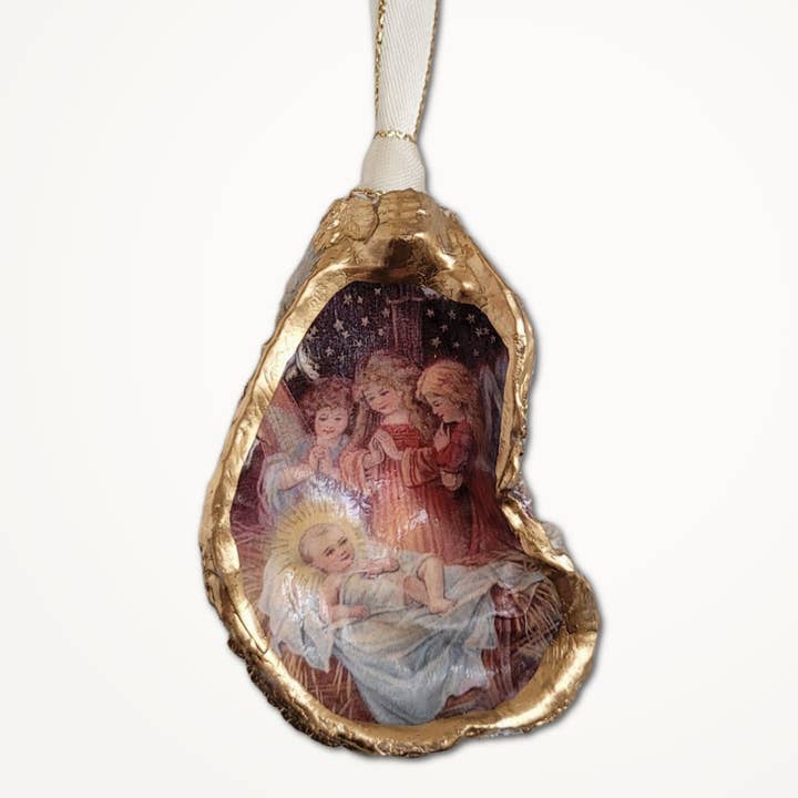 Angel Adoration • Oyster Shell Ornament for wholesale by Beatrixbell Handcrafted