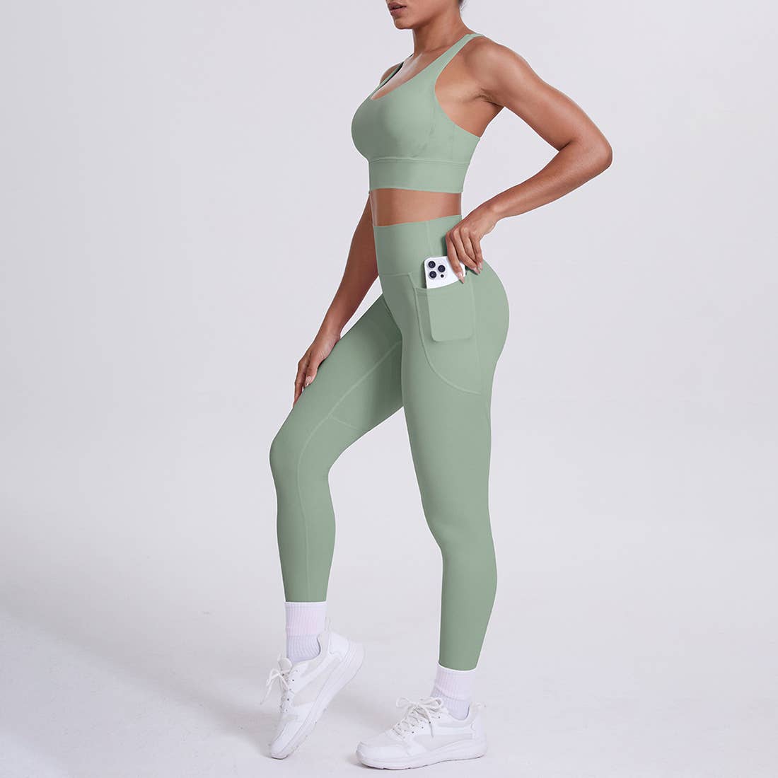 Sodalemon - Venta al por mayor Conjunto de ropa deportiva - Mujer - Conjunto de Yoga para Mujeres: Leggings de Cintura Alta con Bolsillo + Sujetador Deportivo15