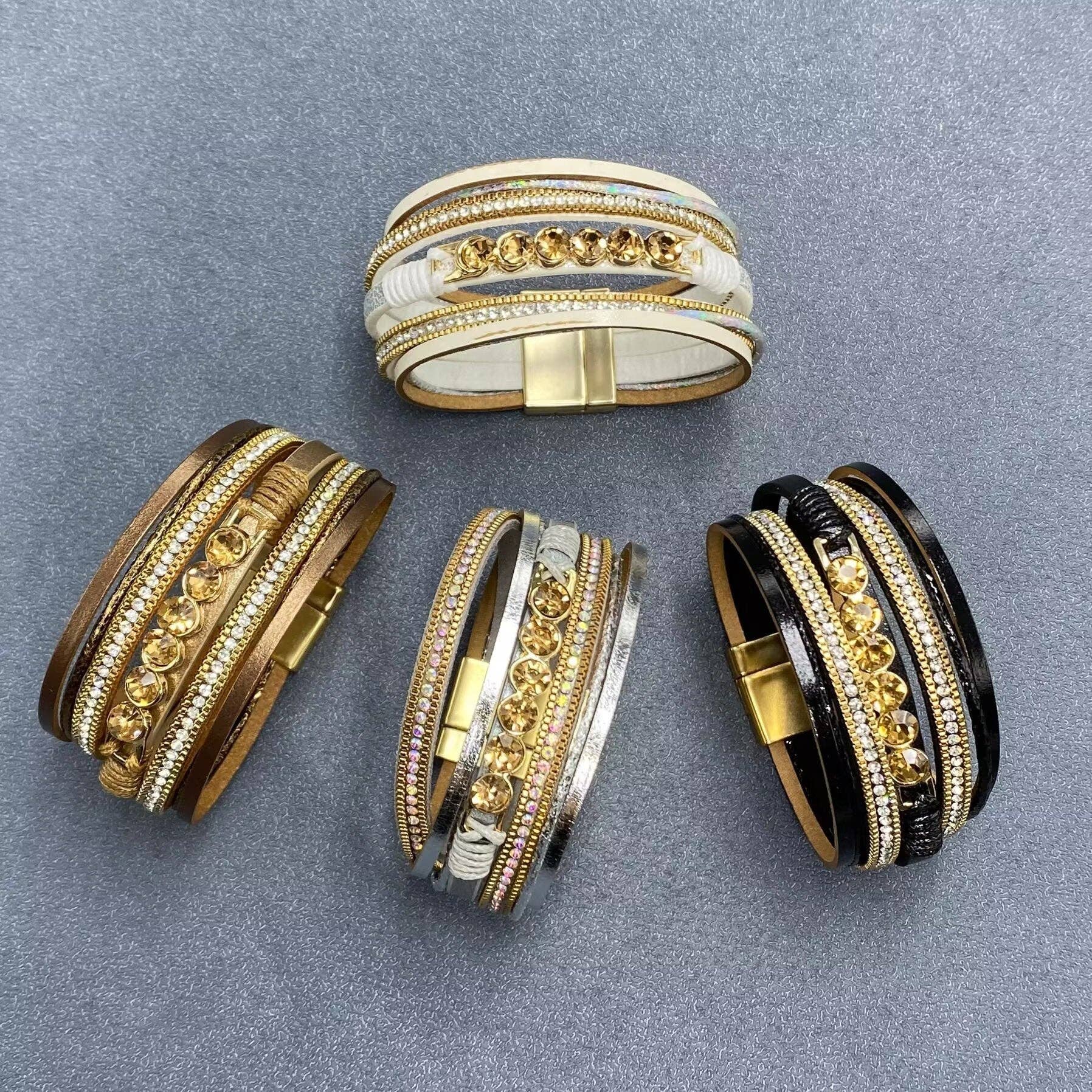 Mio Queena - Wholesale Bangle Bracelet - Sparkling Rhinestones Multi-layer Leather Bracelet - LB3