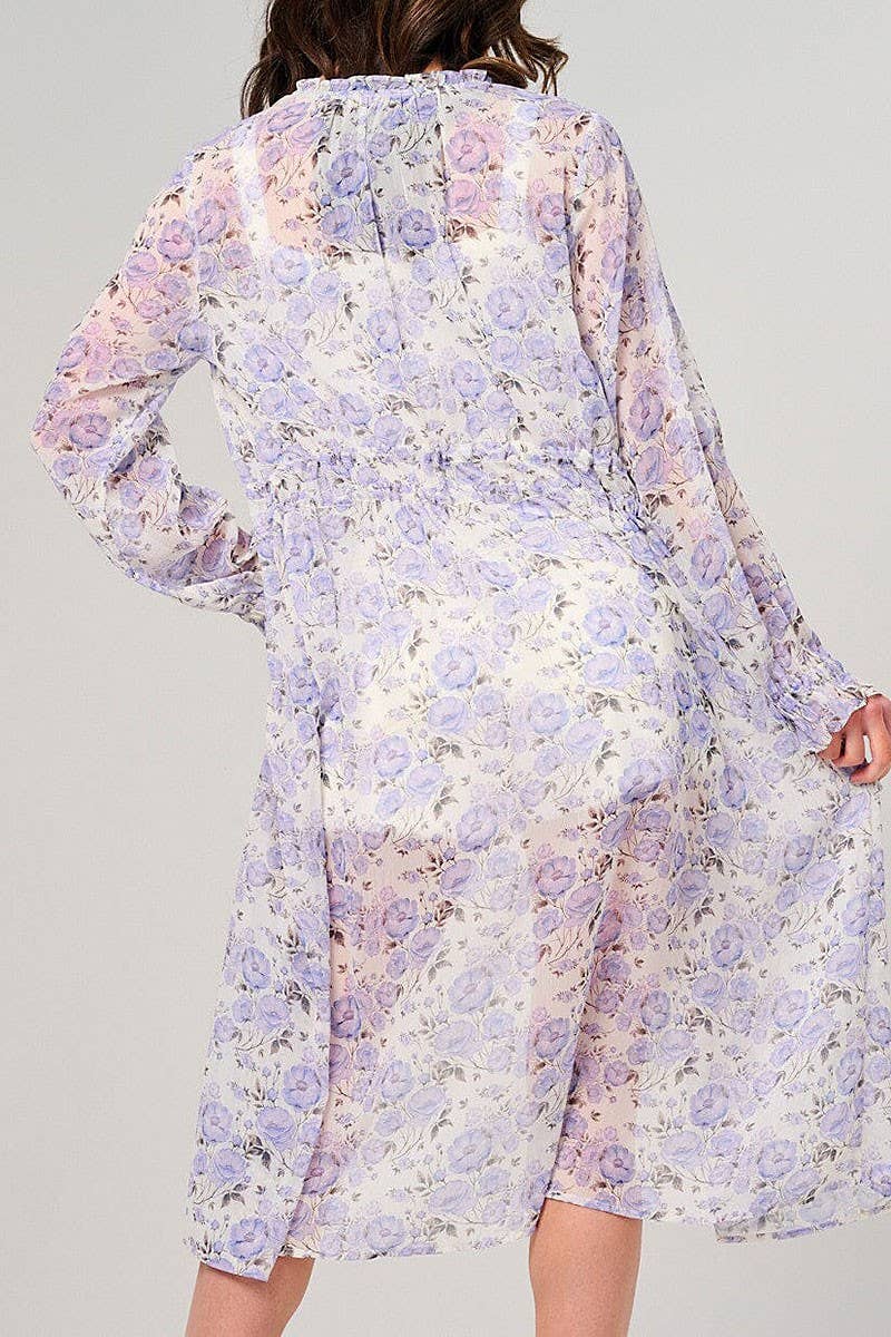 ELFENBEN LÅNGÄRMAD SJÄLVBAND FLORAL KIMONO för wholesale på Faire2