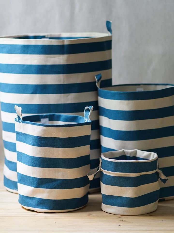 Teal stripe storage bins for wholesale by griffin savoy inc