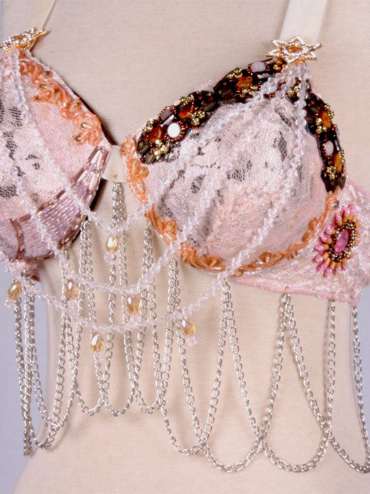 Lichtroze kanten bh-riemset voor wholesale door Senoritas Tribal Designs