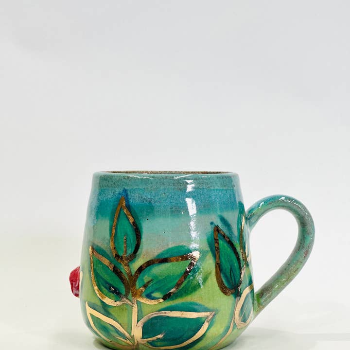 Carys Martin Ceramics - Wholesale Coffee Mug - Rabbit in the Grasses Mug (blue green)