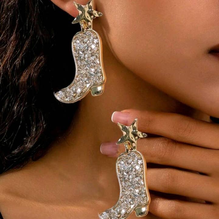 The Bling Barn - Wholesale Dangle Earrings - The Light Go Out Glitter Cowgirl Boots Fashion Earrings6