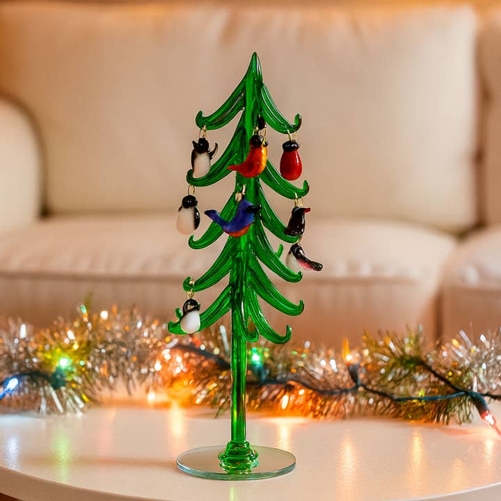 Mini Glass Christmas Tree w/ Bird Ornaments for wholesale by GeoCentral