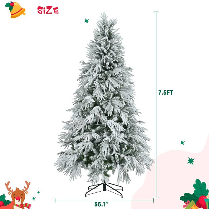 39F Inc. - Wholesale Artificial Christmas Tree - 7.5/6FT Pre-Lit Snow Flocked Christmas Tree (350 LED Lights)1