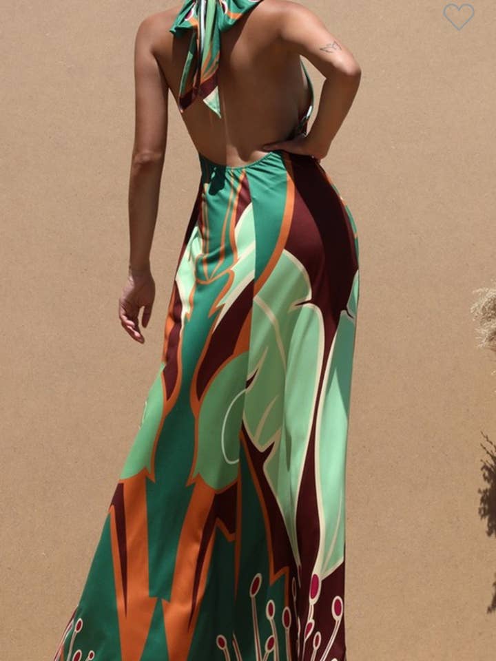 Italy's Kloset - Wholesale Dress - Women's - Green Halter Maxi Dress1